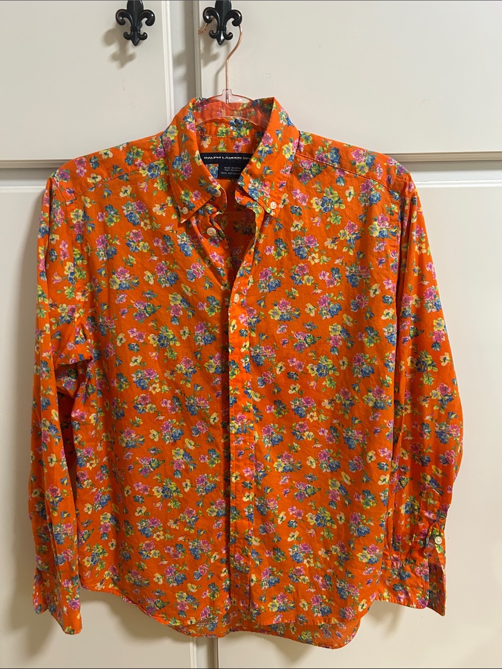 Polo by Ralph Lauren Orange Cotton Floral Button-Down Shirt Preppy Vintage 6